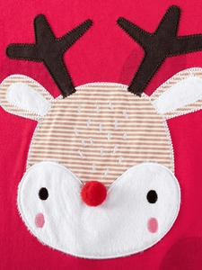 Ensemble de Noël pour enfant en tissu rouge avec applique renne 3D et nez en pompon doux
