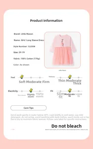 Guide des tailles et entretien pour robe rose en coton avec jupe en tulle