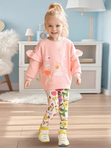 Little Maven Girls Cotton Clothing Set Rabbit Print Ruffle Sleeve Pullover Sweatshirt And Floral Pants Autumn Kids Outfit