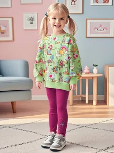 Girls Cartoon Animal Print Long Sleeve Sweatshirt And Leggings Two Piece Set Fall Winter Casual Outfit Comfortable Playwear
