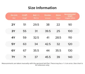 Size information chart for girls long sleeve tulle dress including age and measurements