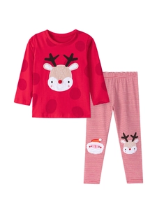 Tenue de Noël pour fillettes avec haut applique renne et pantalon rayé rouge et blanc