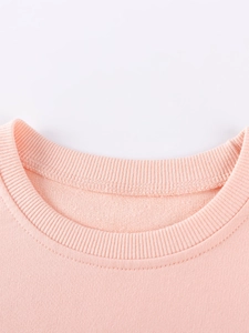Pale pink crewneck sweatshirt featuring a ribbed neckline and high-quality cotton fabric