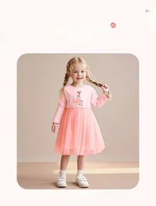 Détail d'une robe rose à manches longues avec zèbre de dessin animé et jupon en tulle