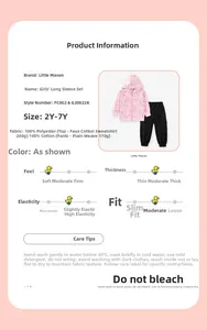 Detaillierte Größentabelle und Materialinfos für Mädchen-Einhorn-Hoodie und Baumwollhose