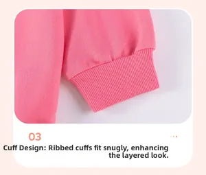 Close-up of pink cotton sweatshirt ribbed cuff design with high elasticity detail