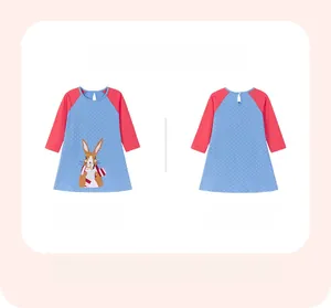 Toddler long sleeve polka dot dress featuring a cute cartoon rabbit and back button closure