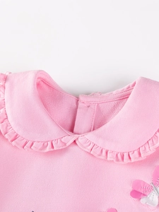 Pink girls set with Peter Pan collar, ruffle lace details and 3D butterfly appliqué