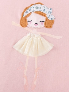 Roze meisjes sweatshirt set met ballerina applicatie en 3D mesh tutu rok detail