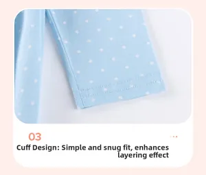 Close-up of cotton dress cuff with white polka dots and durable double-stitch sewing