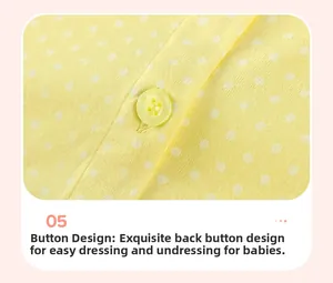 Détail de tissu à pois jaunes avec fermeture à bouton assorti à quatre trous