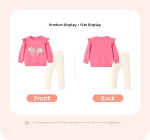Toddler girl pink sweatshirt with sequined wing applique and white ruffled pants set