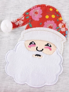 Girl's grey Christmas dress with Santa applique in floral fabric and soft plush details