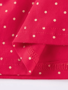 Girls red cotton knit dress with white polka dots and high-quality double-needle hem