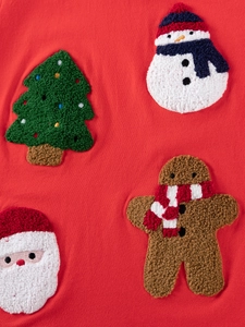 T-shirt Noël rouge pour garçons avec écussons 3D de Père Noël, bonhomme de neige et sapin