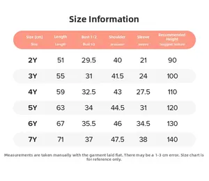 Guide des tailles pour robe en tulle fille avec mesures détaillées de 2 à 7 ans