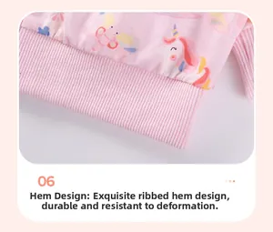 Detailansicht des gerippten Saums am rosa Mädchen Hoodie mit Einhorn und Schmetterling