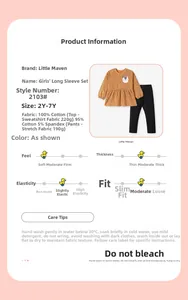 Detailed fabric chart showing 100% cotton material and care guide for girl sweatshirt