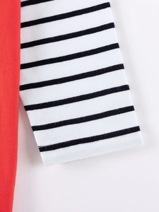 T-shirt de Noël à manches longues pour garçon en coton rouge avec rayures noires et blanches
