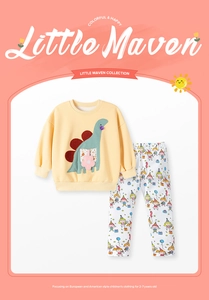Détail du sweat-shirt pour fille avec broderie dinosaure et pantalon imprimé