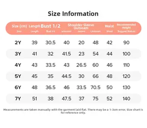 Detailed size chart for girls cartoon sweatshirt and pants set from 2Y to 7Y