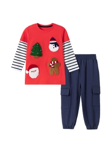 Ensemble de Noël pour garçon avec haut à manches longues et pantalon brodé
