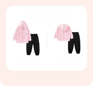 Mädchen Kapuzenpulli Set in Rosa mit Einhorn-Druck und schwarzer Cargo-Hose
