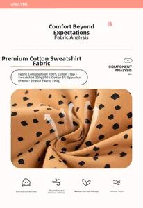Detail of 100% cotton sweatshirt fabric with breathable texture and brown polka dot print