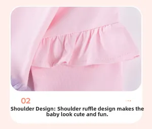 Détail de robe rose pour bébé avec épaule volantée et texture de tissu en maille