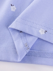 Abito bambina lavanda a maniche lunghe in cotone con stampe floreali e cuciture rifinite