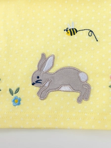 Robe fille manches longues jaune à pois avec broderie lapin et petite abeille