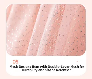 Détail de jupe en tulle rose double couche avec paillettes argentées et ourlet plissé