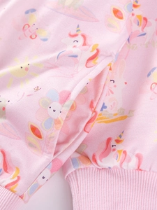 Rosa Kapuzenpullover für Mädchen mit Einhorn und Regenbogen aus Baumwollstrick
