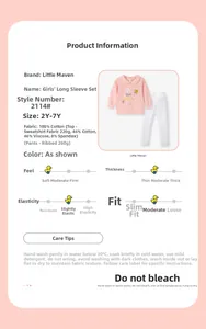 Detail showing 100% cotton fabric specs for pink long sleeve girl outfit with mouse print