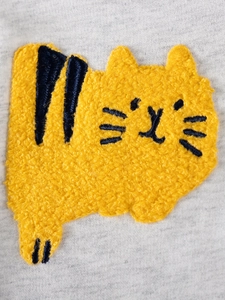 Robe grise en tricot avec broderie chenille de chat jaune pour petites filles