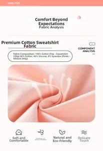 Detail of 220g pure cotton pink sweatshirt fabric and soft ribbed texture of baby pants