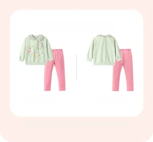 Vorder- und Rückansicht des Mädchen-Oberteils mit Feenstickerei und rosa Hose