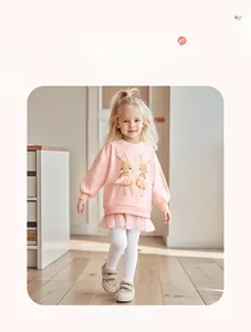 Pink toddler girls' set featuring long sleeve bunny sweatshirt and mesh tutu skirt detail