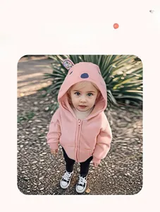 Pink hooded sweatshirt for girls featuring cute animal ears with floral print lining