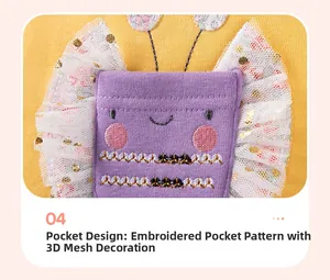 Detailansicht der Kinderkleid-Tasche mit lila Stickerei und Pailletten-Netzflügeln