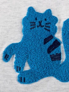 Robe grise pour fille avec broderie chat en chenille bleue à effet de relief 3D