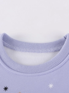 Girls purple fleece dress with ribbed neckline and star patterns for autumn