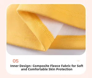 Detailaufnahme des weichen weißen Fleece-Futters und der Nähte am gelben Strickkleid