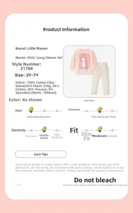 Detail view of pink rabbit cotton sweatshirt and pants set with fabric composition table