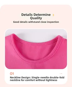 Detail of the pink knit dress neckline featuring professional single needle double fold stitching