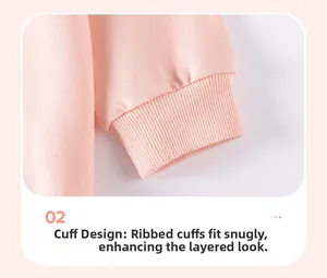 Detail view of pink ribbed elastic cuffs on long sleeve cotton toddler girls top
