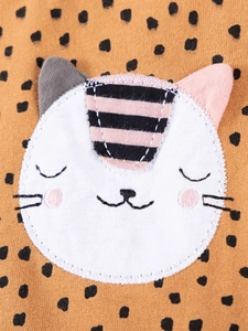 Girl's orange leopard print sweatshirt featuring a cute cat embroidered patch detail