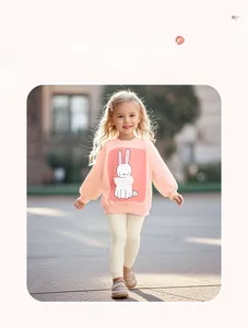 Girl's long-sleeve cartoon rabbit sweatshirt with white leggings outdoor set