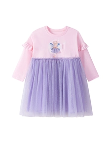 Robe féerique à manches longues rose et violette avec jupe en tulle brillant