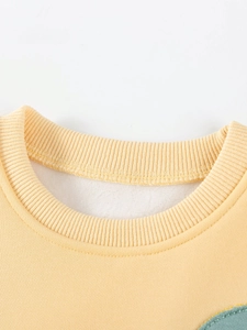 Sweat-shirt jaune pour enfants avec doublure polaire chaude et col rond côtelé